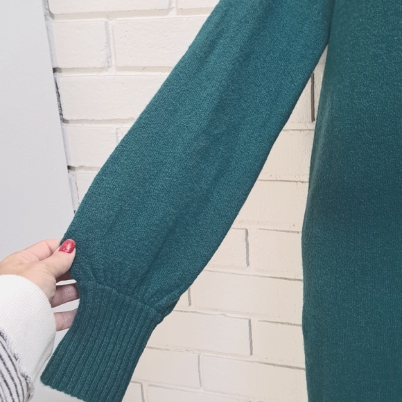 J. Crew Teal Merino Wool/Alpaca Balloon Sleeve Dress. Size Medium - Picture 4 of 10